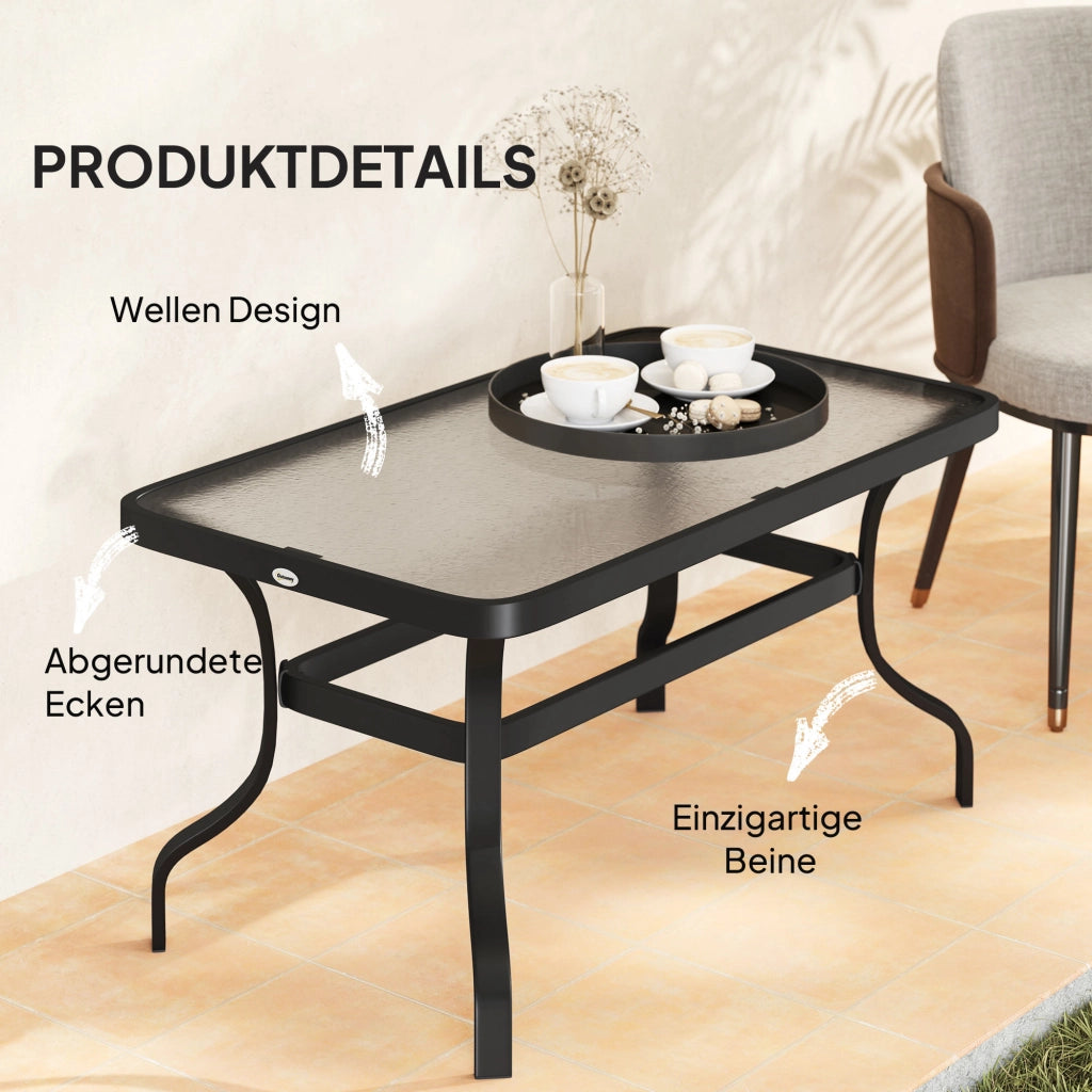 Comodino in vetro temperato; motivo ondulato; angoli arrotondati; ideale per balcone; 95 x 55 cm; nero