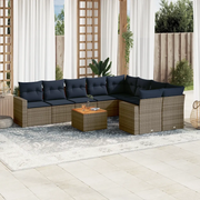 Set Divani da Giardino 10 pz con Cuscini Grigio in Polyrattan 3256614