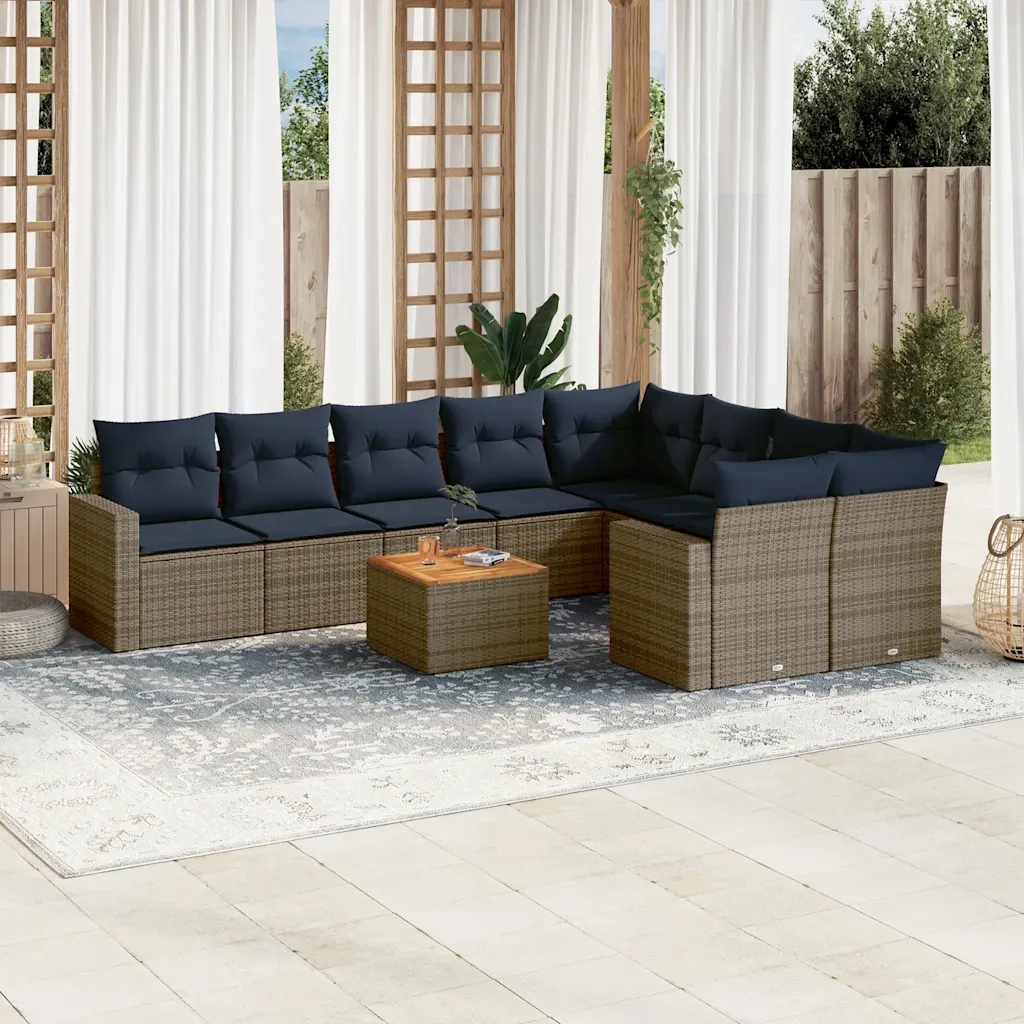 Set Divani da Giardino 10 pz con Cuscini Grigio in Polyrattan 3256614