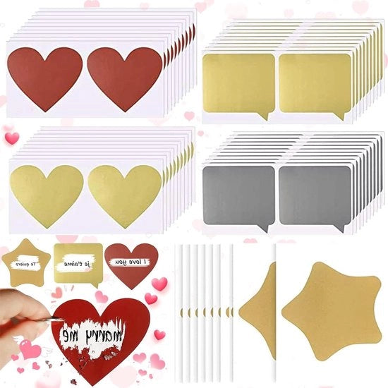 100 Sticker da Sfregiare il Cuore - 5 Stili - Per Scrapbooking e Giochi di Matrimonio - 100 pezzi.