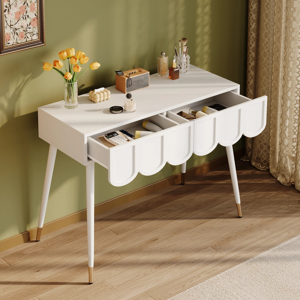 Tavolo Toeletta con 2 Cassetti e Gambe in Metallo ¨C MINIMAL ¨C Bianco 100x40x76 cm
