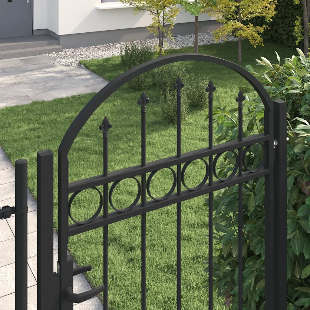 Cancello per recinzione Assen con parte superiore ad arco in acciaio 102x200 cm Nero 146339