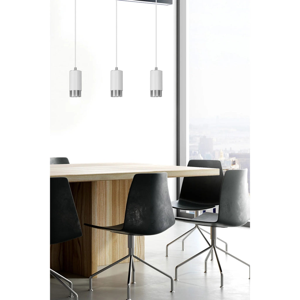 Lampadario 3 Luci Ivar Con Cilindri In Acciaio Bianco E Cromo