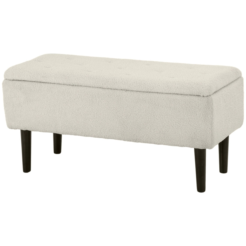 Panca Fondoletto con Vano Contenitore da 47L 95x38x45 cm Rivestimento Bouclé Beige