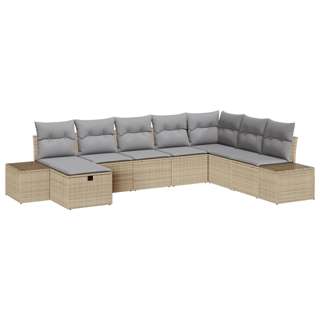 Set Divano da Giardino 8 Pezzi con Cuscini Beige Polyrattan