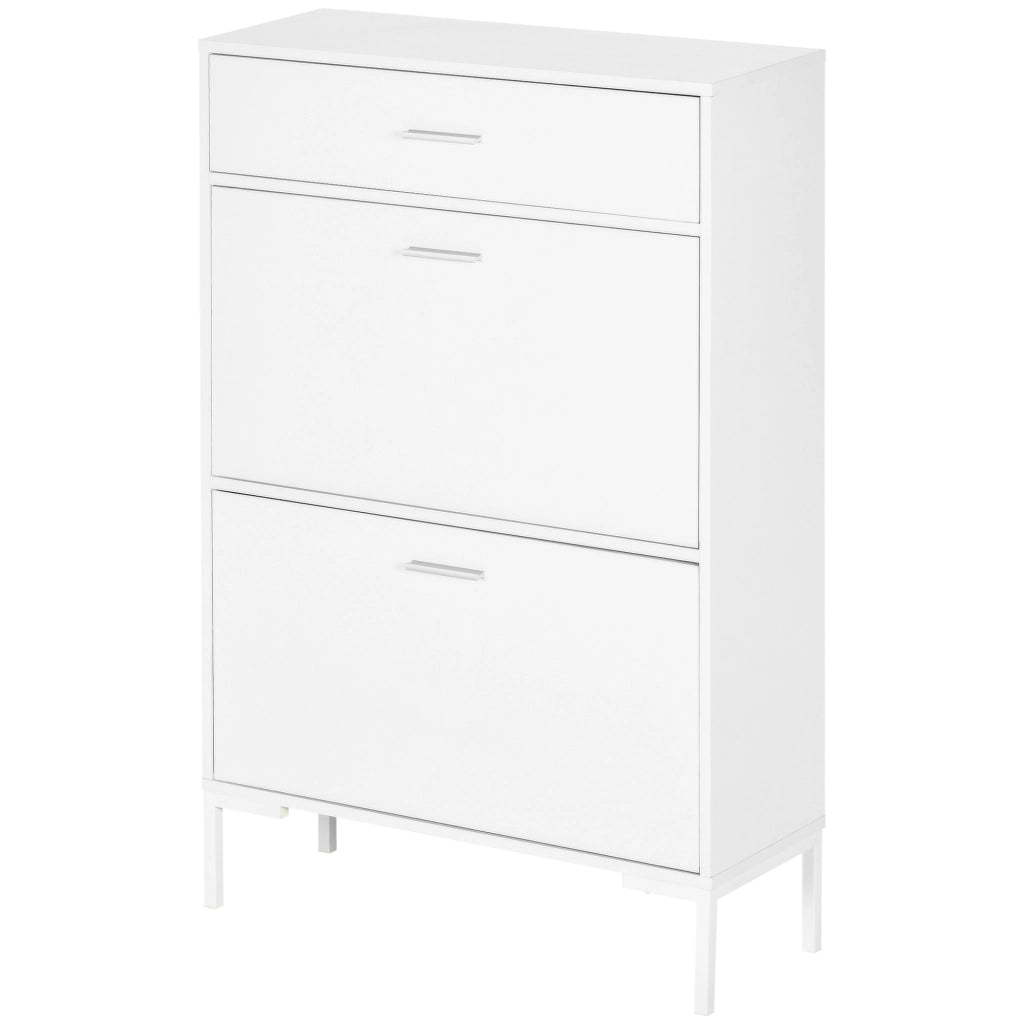 Mobile Scarpiera Moderno con 2 Ante a Ribalta e Cassetto ¨C zephmum ¨C Bianco 76x26x110 cm