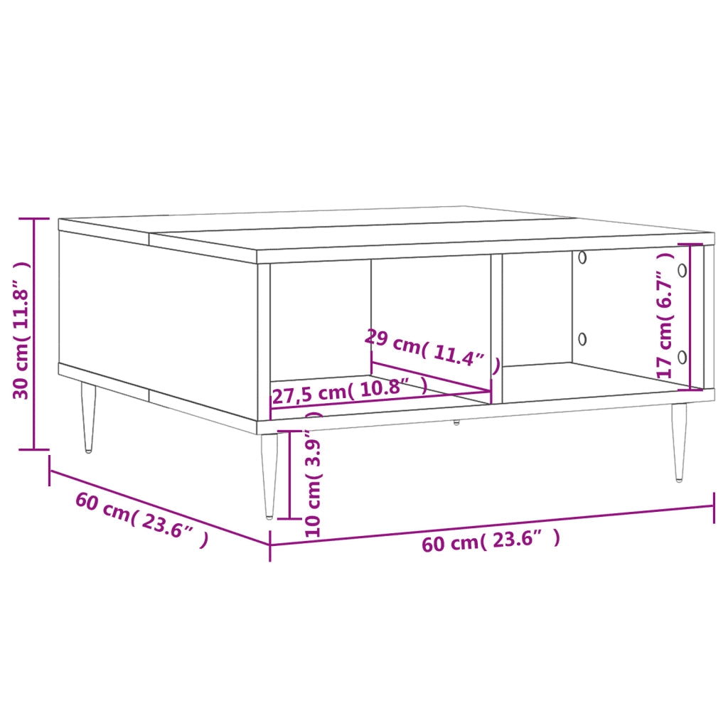 Tavolino da Salotto Rovere Marrone 60x60x30cm Legno Multistrato 827035