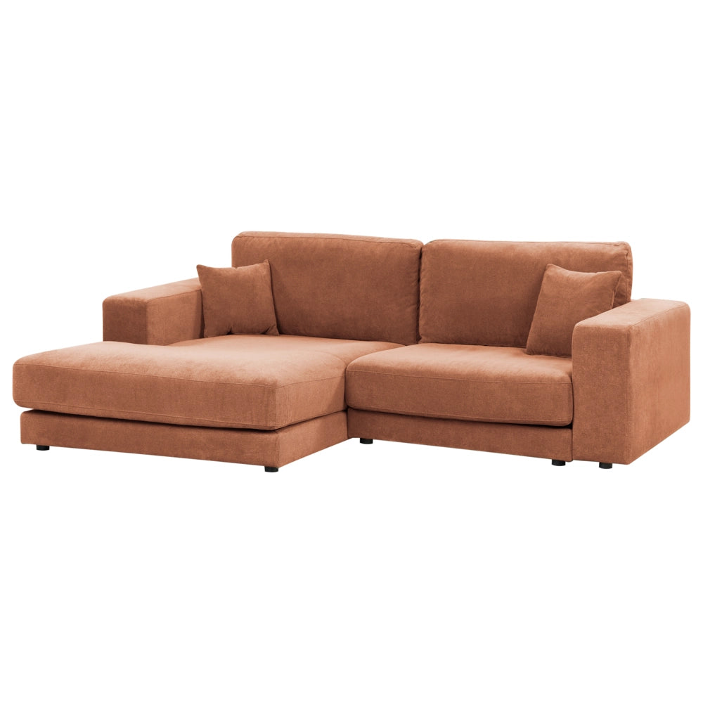 Divano angolare lato destro in Tessuto imbottito rosso chiaro con Cuscini 3 posti stile moderno minimalista