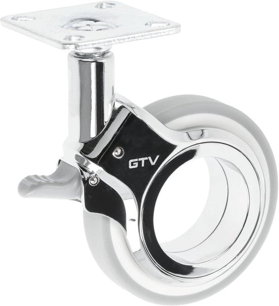 Ruote per mobili GTV - Zwenkwielen | Ruote per mobili con freno | Diametro 75 mm | Realizzate in plastica e acciaio | Cromate + grigio opaco
