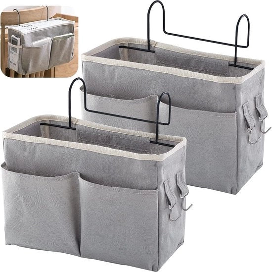 Set di cassetti notturni da 2 - Organizzatore di cassetti da appendere - con grappolo metallico - Grigio