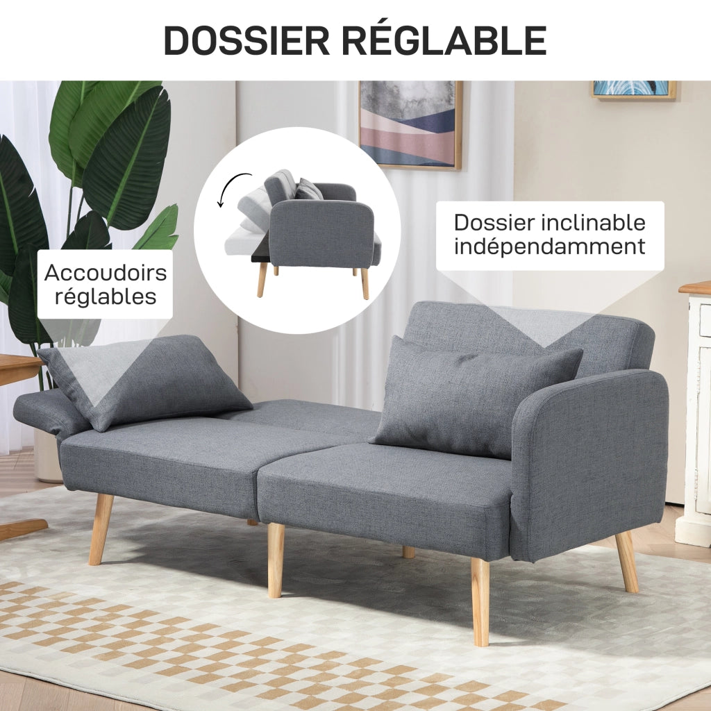 Divano letto 3 posti reclinabile ¨C zephmum ¨C Tessuto grigio effetto lino
