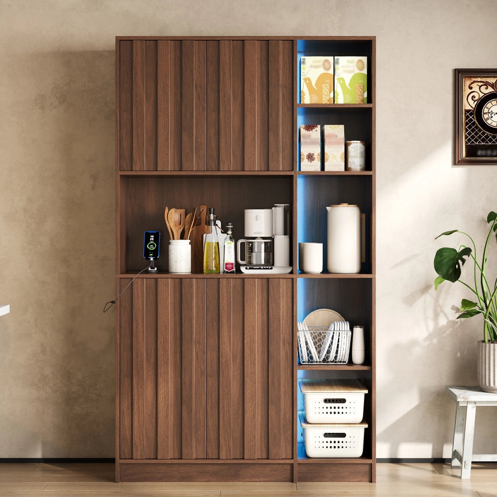 ARMADIO DA CUCINA 105x40x180 cm in MDF Noce con LED RGB e prese