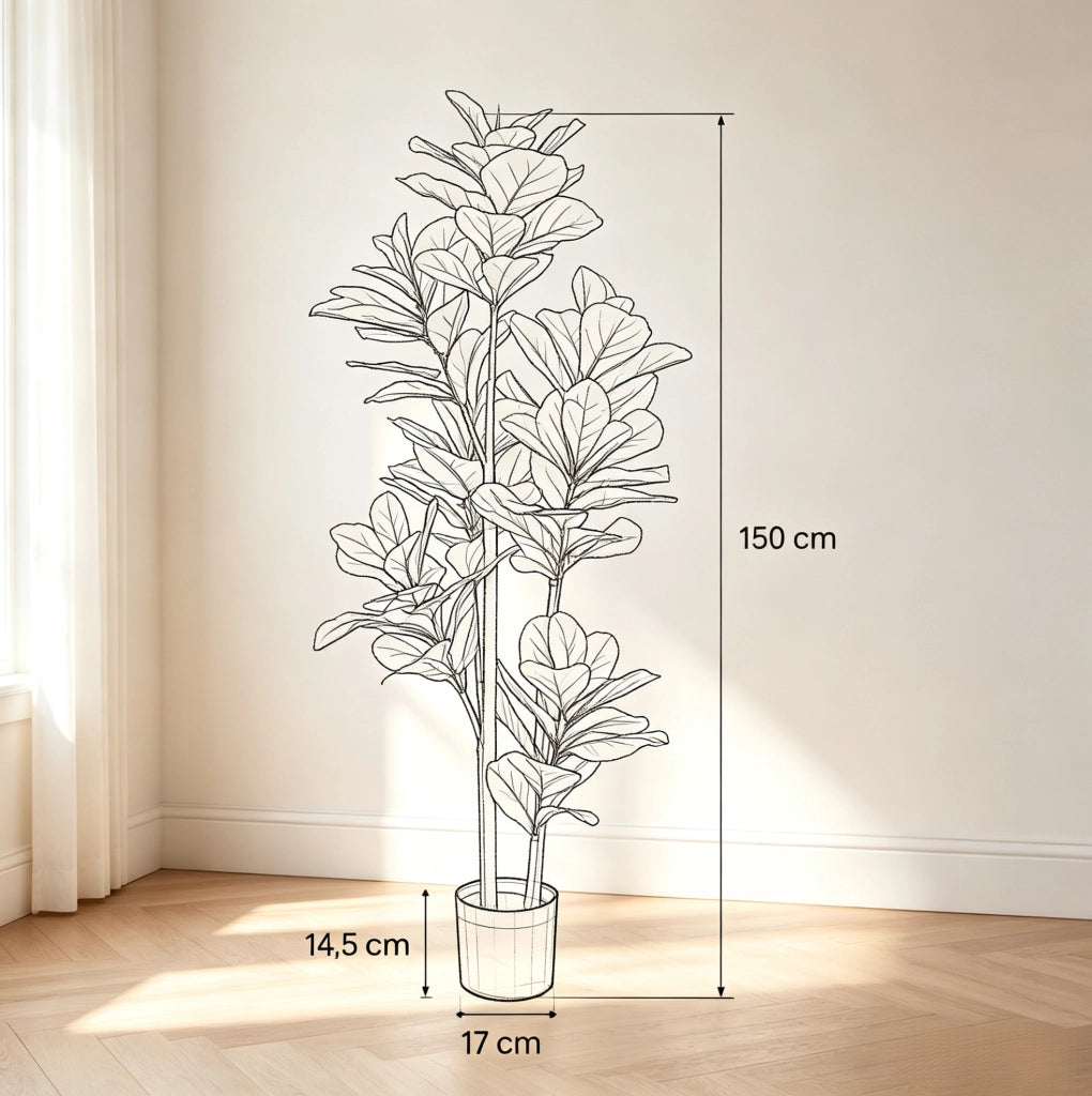 Set di 2 piante artificiali Ficus lyrata 150 cm con vaso