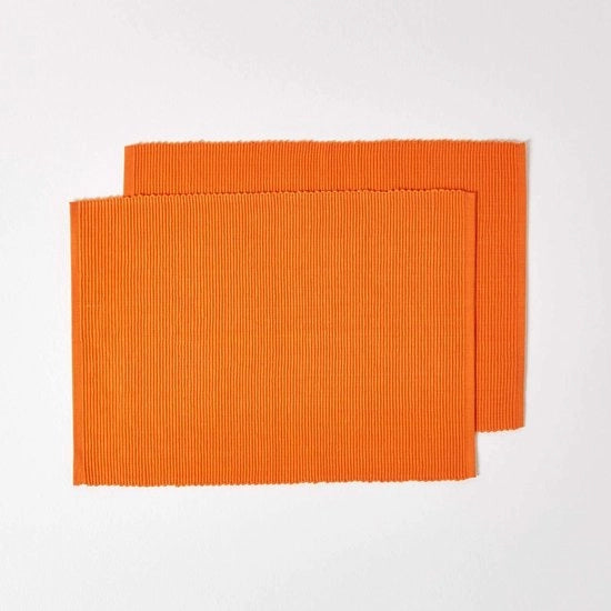 Set di tovagliette, arancione, con 2 tovagliette da 30 x 45 cm, realizzate in 100% cotone, a righe, angolari, lavabili