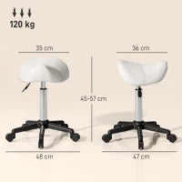 Sgabello a rotelle, sedia da lavoro con altezza regolabile 45-57 cm e sella ergonomica, 48x47x45-57cm, bianco