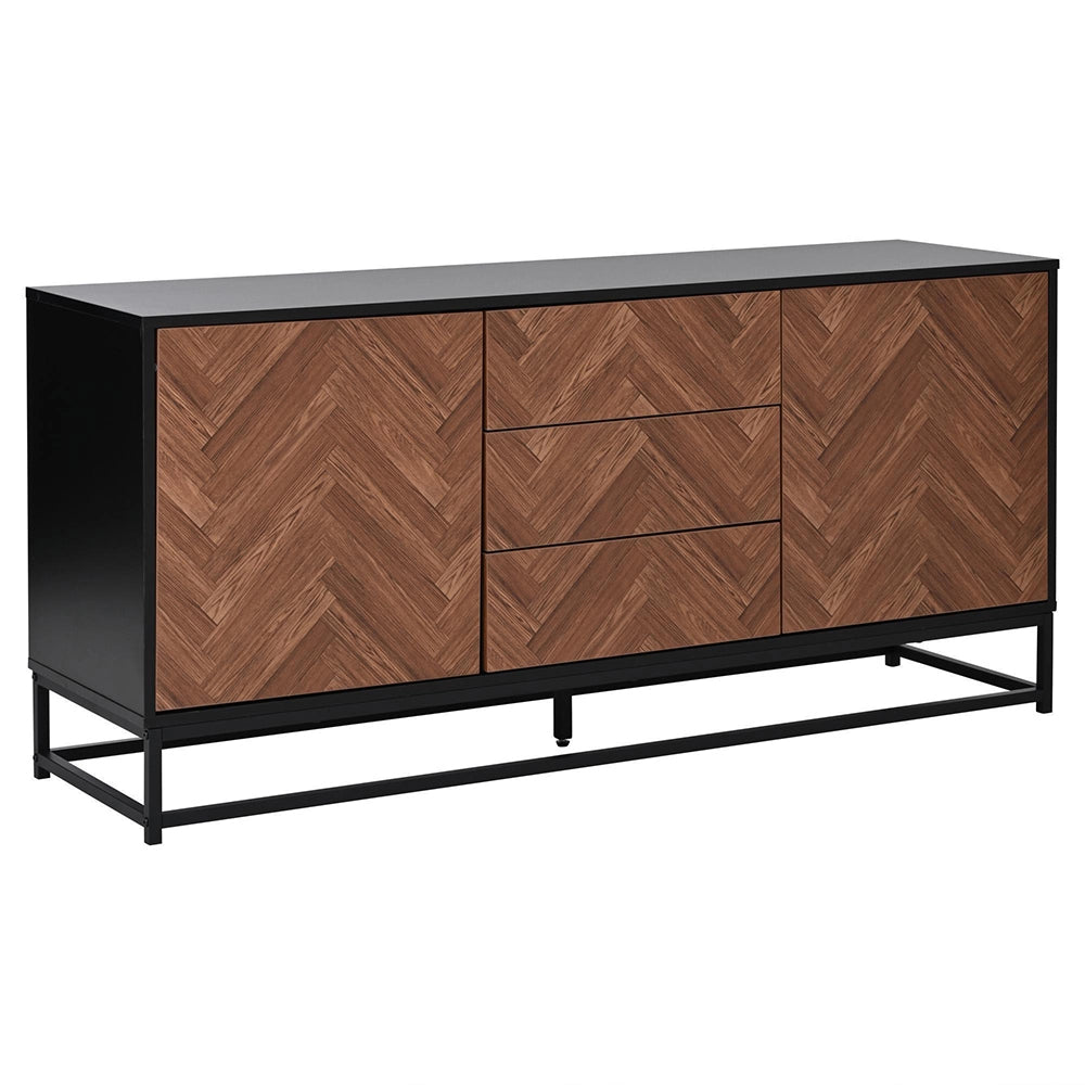 Credenza Soggiorno 145x40x67cm - Xylo - Moderna con 3 Cassetti e 2 Ante, Legno e Nero