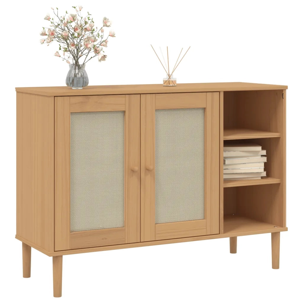 Credenza SENJA Aspetto Rattan 112x40x80 cm Legno Massello Pino