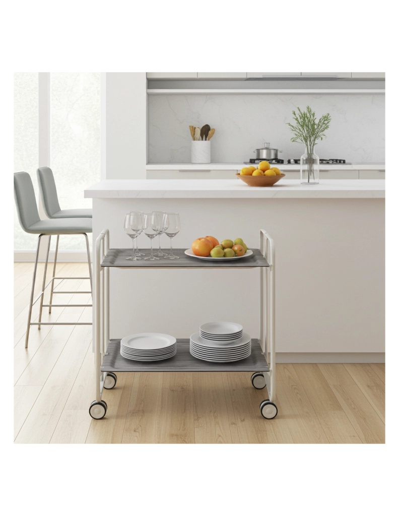 Carrello da cucina pieghevole bianco con ruote BAUHAUS 2 ripiani