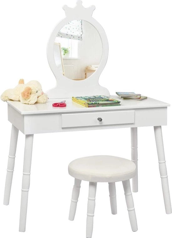 Cassettiera e Scrivania con Specchio Rimovibile - Tavolo da Fare con Specchio Ripiegabile per Camera dei Bambini 2 in 1