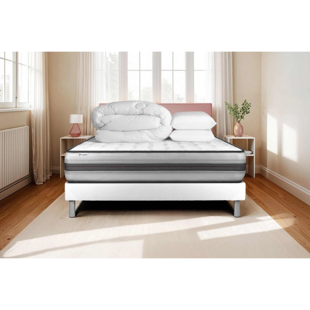 Pacchetto letto completo - Materasso 180x200cm + Box spring con doghe (in kit) + 2 cuscini + Piumino - Vitalpower Recover