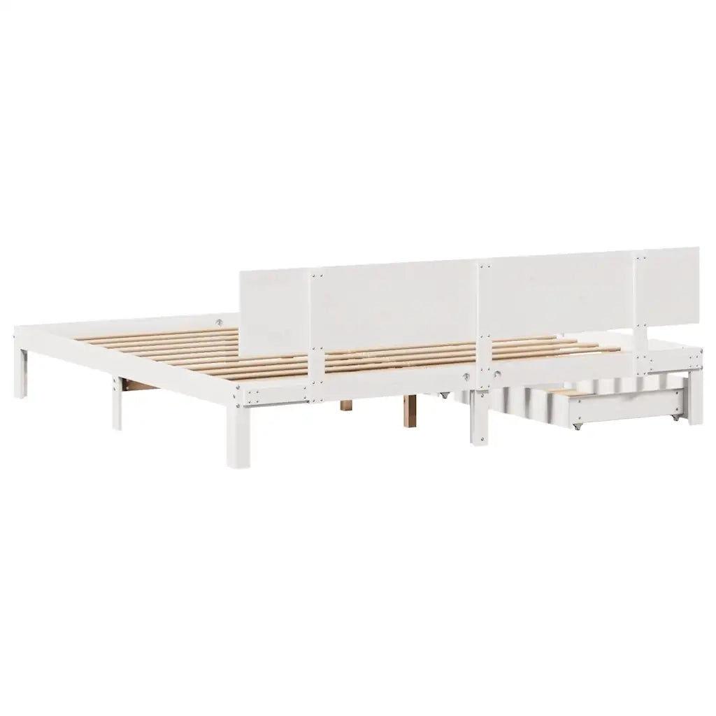 Giroletto con Cassetti Bianco 200x200 cm Legno Massello di Pino 3301993