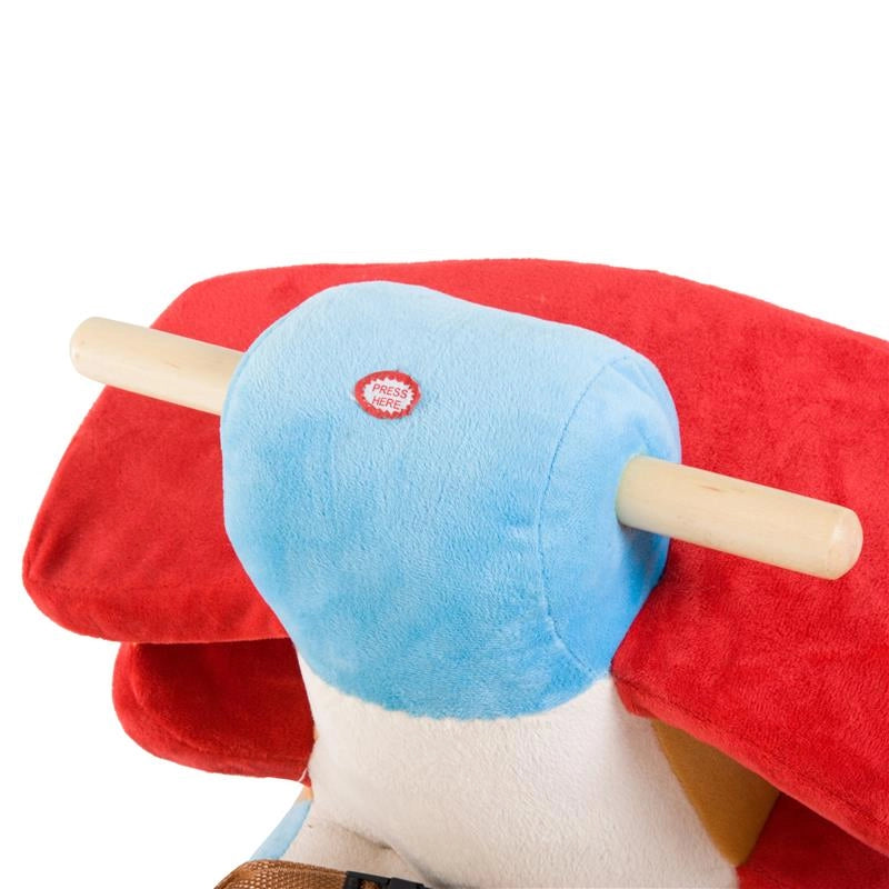 AEROPLANO A DONDOLO IN PELUCHE MORBIDO IMBOTTITO E LEGNO MASSELLO CON CINTURA DI SICUREZZA