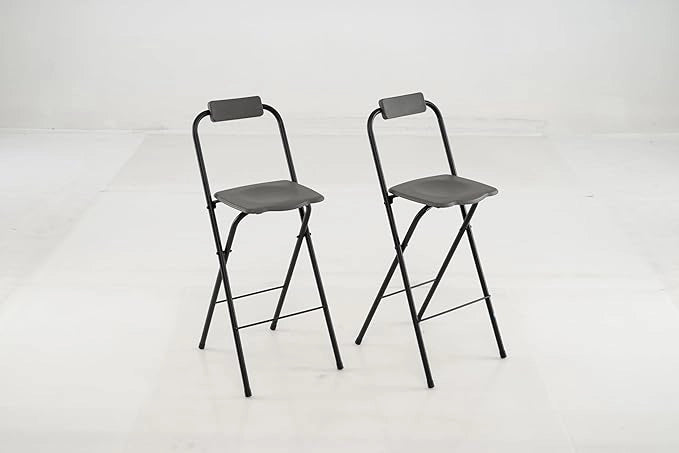 Set di 2 Sgabelli da Bar Pieghevoli per Esterno, Sedie da Patio ad Altezza di Bar con Schienale e Poggiapied, Sgabelli da Bistrot con Struttura in Metallo, Portata 150 kg (Grigio)