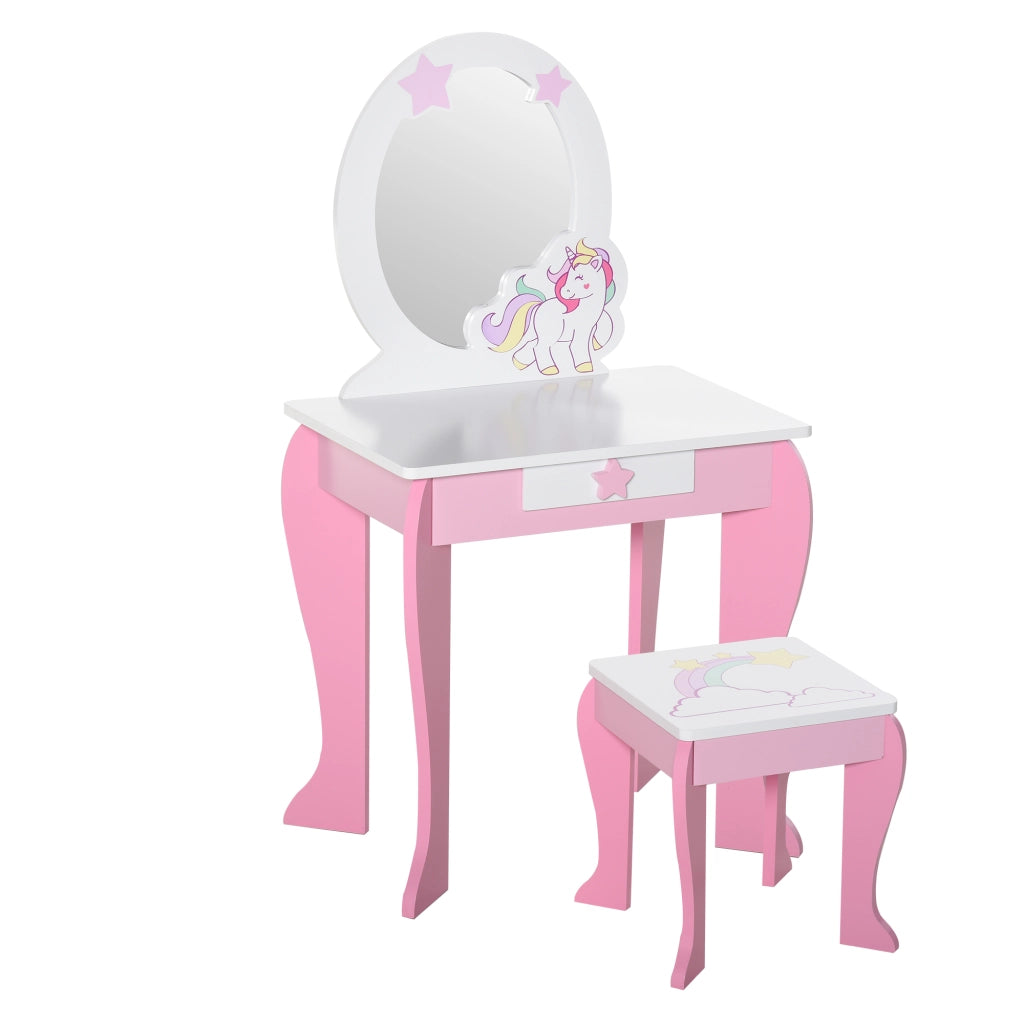Toeletta bambini forma unicorno con sgabello ¨C Xylo ¨C rosa bianco MDF 49x34x90cm