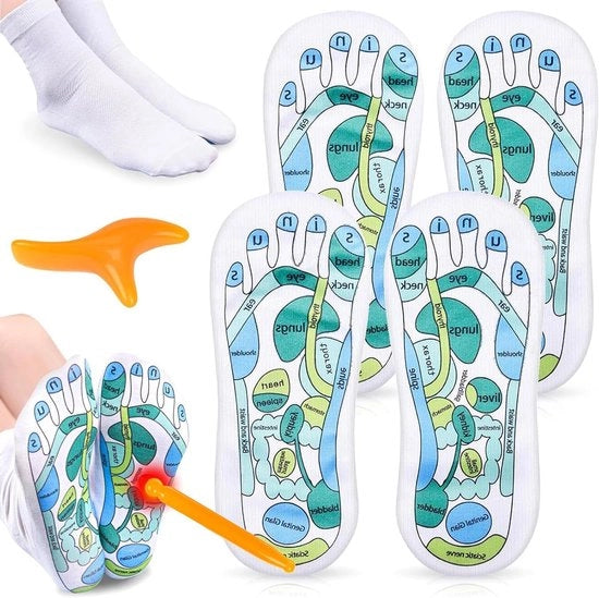 2 Paia di Calze per Riflessologia Plantare - Massaggio Acupressione Calze di Cotone con Strumenti di Massaggio per Donne Massaggio Plantare