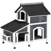 Casetta per Gatti da Esterno, a Due Piani, in Legno, Tetto in Asfalto, 96 x 65 x 85.5 cm, Grigio
