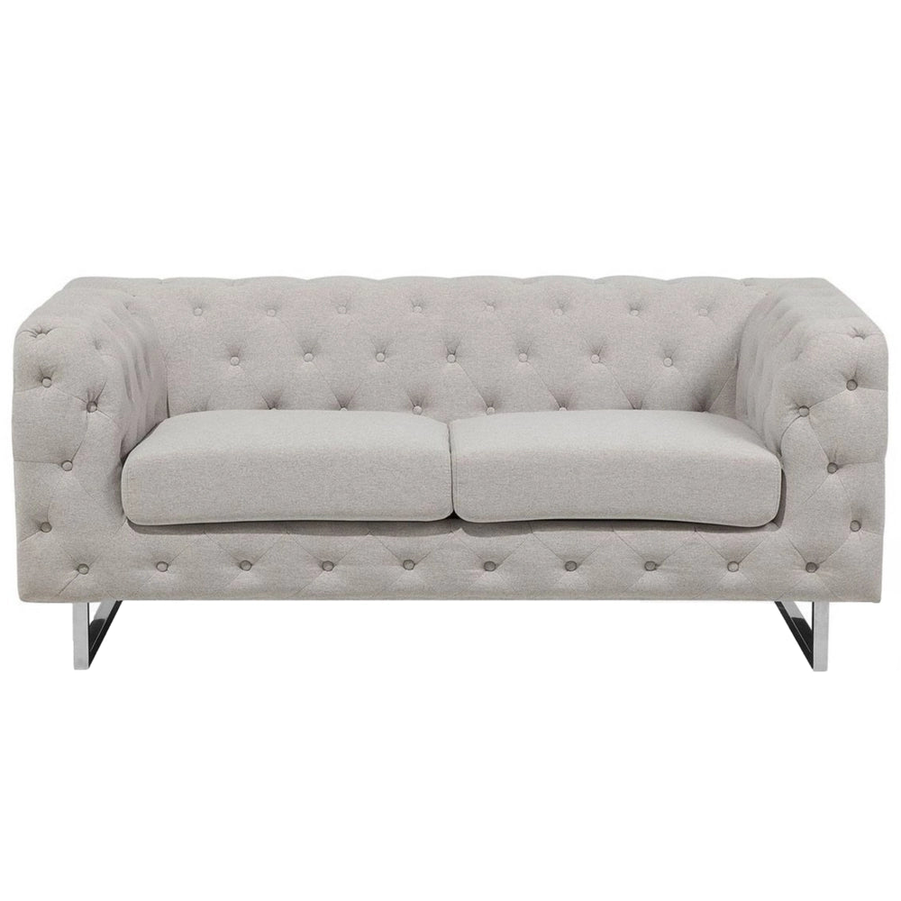 Divano Chesterfield a 2 posti con bottoni avorio beige capitonnè