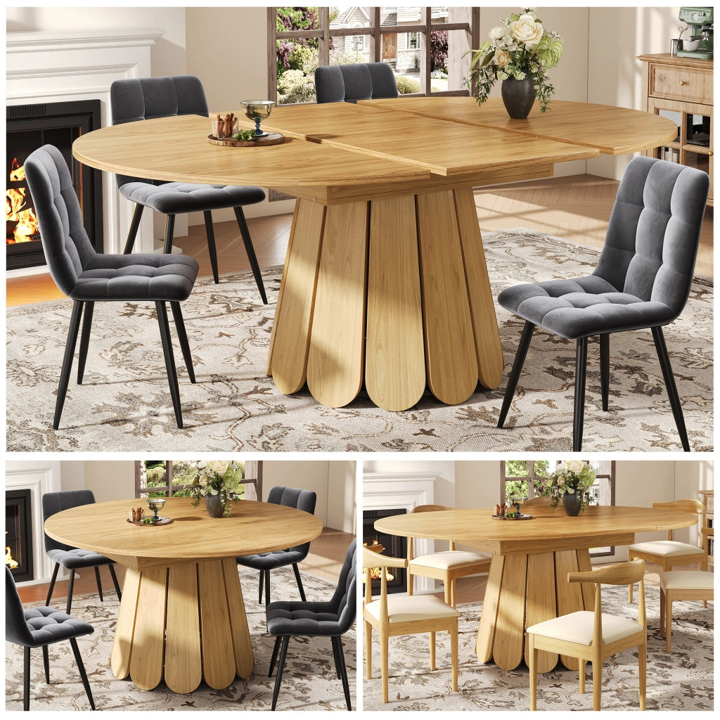 TAVOLO da pranzo allungabile rotondo 118-158 cm MDF colore legno naturale