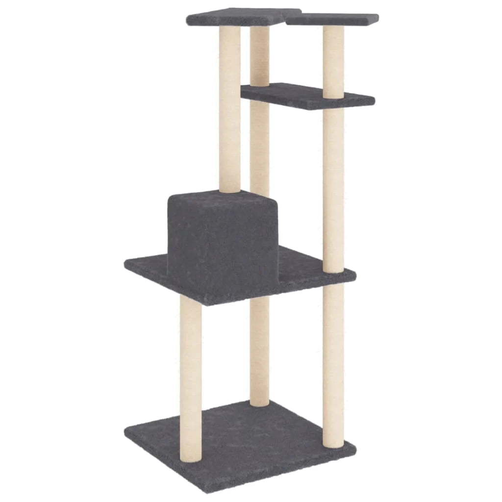 Tiragraffi per gatti torre per arrampicata giocattolo piattaforma per arrampicata con tiragraffi in sisal scuro 123 cm grigio 02_0022651