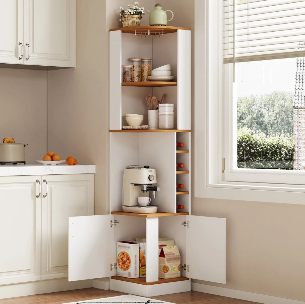Mobile bar ad angolo bianco con portabicchieri, 40 × 40 × 182 cm