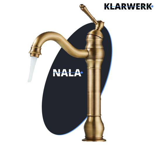 NALA | Rubinetto da bagno alto in ottone spazzolato vintage Gastro hotel | Retrò in acciaio inossidabile per lavabo alto | Miscelatore 2 connessioni