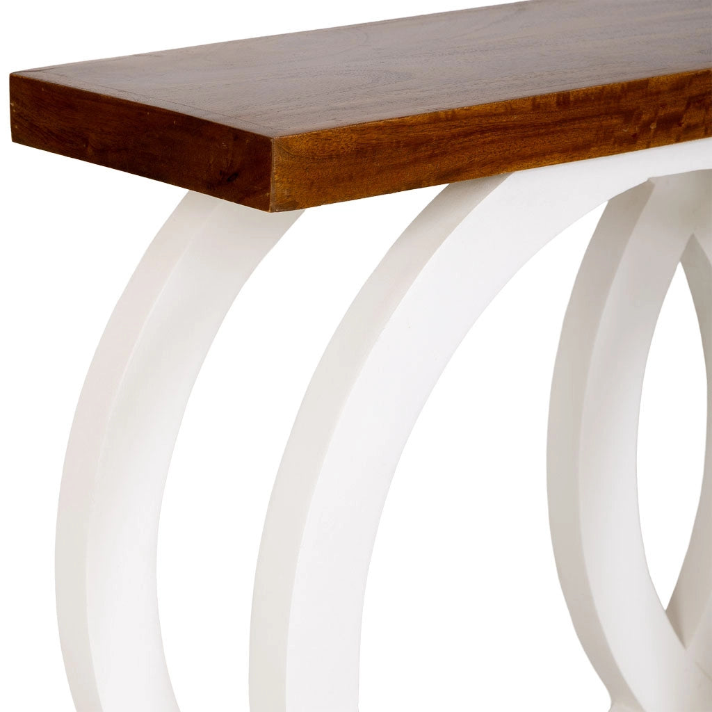 Tavolino da ingresso in legno bianco artigianale 120x30x75h cm