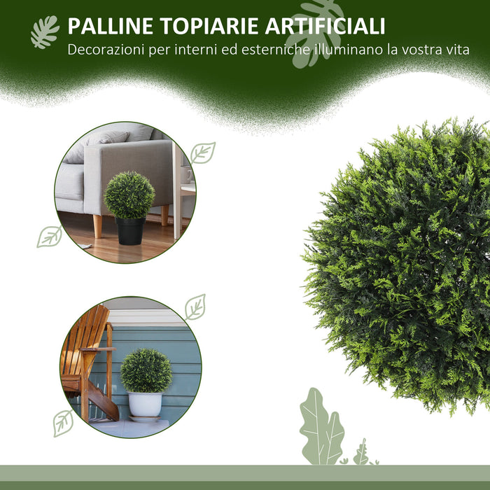 Set di 2 Piante Artificiali a Sfera Ø45 cm con Foglie di Cedro per Casa e Giardino Verde