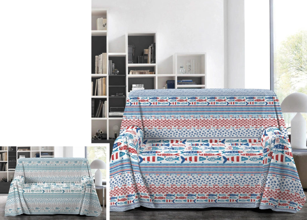 Telo Arredo Granfoulard Copritutto 100% Cotone Copriletto Multiuso Pescetti OB - 2 Piazze - Fucsia