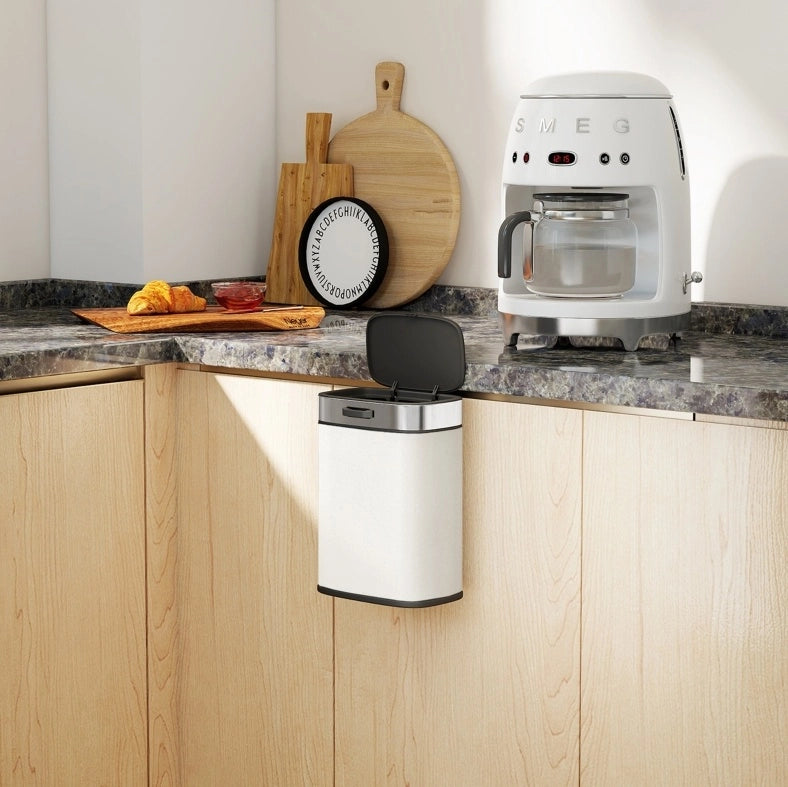 Pattumiera ULEVR 5 L in acciaio inox color crema, da appoggio o da appendere, con coperchio e secchio interno
