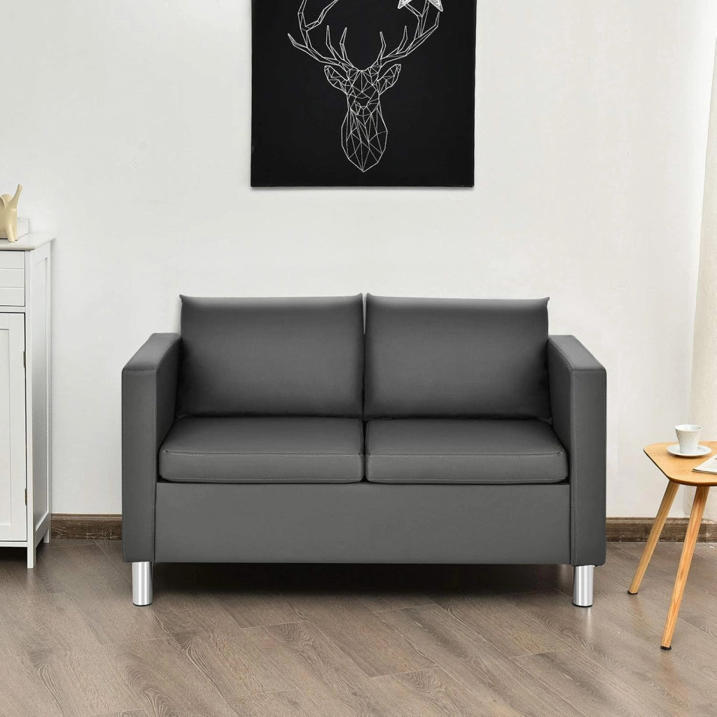 Divano a 2 Posti, Divano Moderno con Cuscino Morbido, Gambe in Legno di Gomma, In Similpelle PU, Carico 240 kg, 120x60x62,5 cm