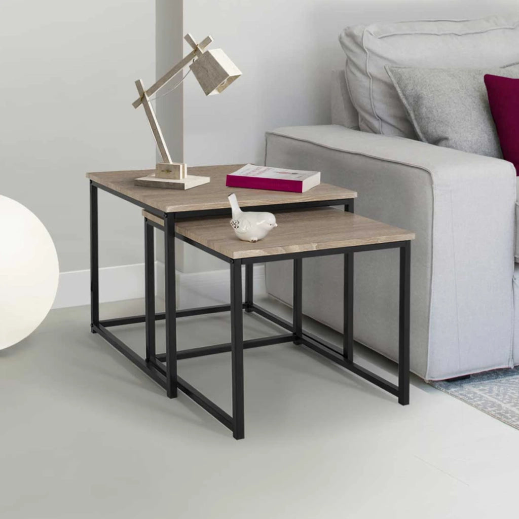 IDMarket - Set di 2 tavolini bassi impilabili DETROIT 40/45 dal design industriale