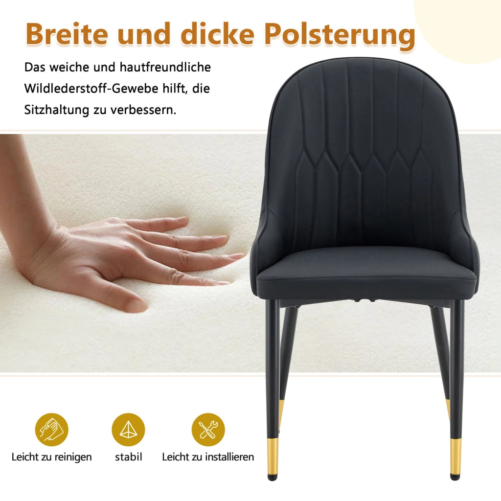 Sedia da Pranzo Set da 2 con Schienale a Fulmine e Piedini Antiscivolo in Metallo PU Nero