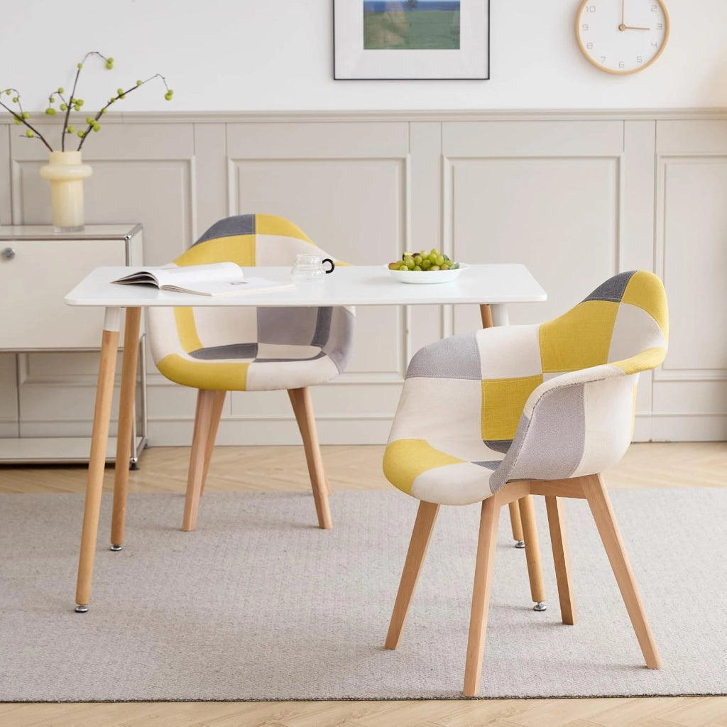 GrandCA HOME Set di 4 sedie per sala da pranzo, stile nordico, poltroncina patchwork, sedia da cucina, ufficio, Giallo
