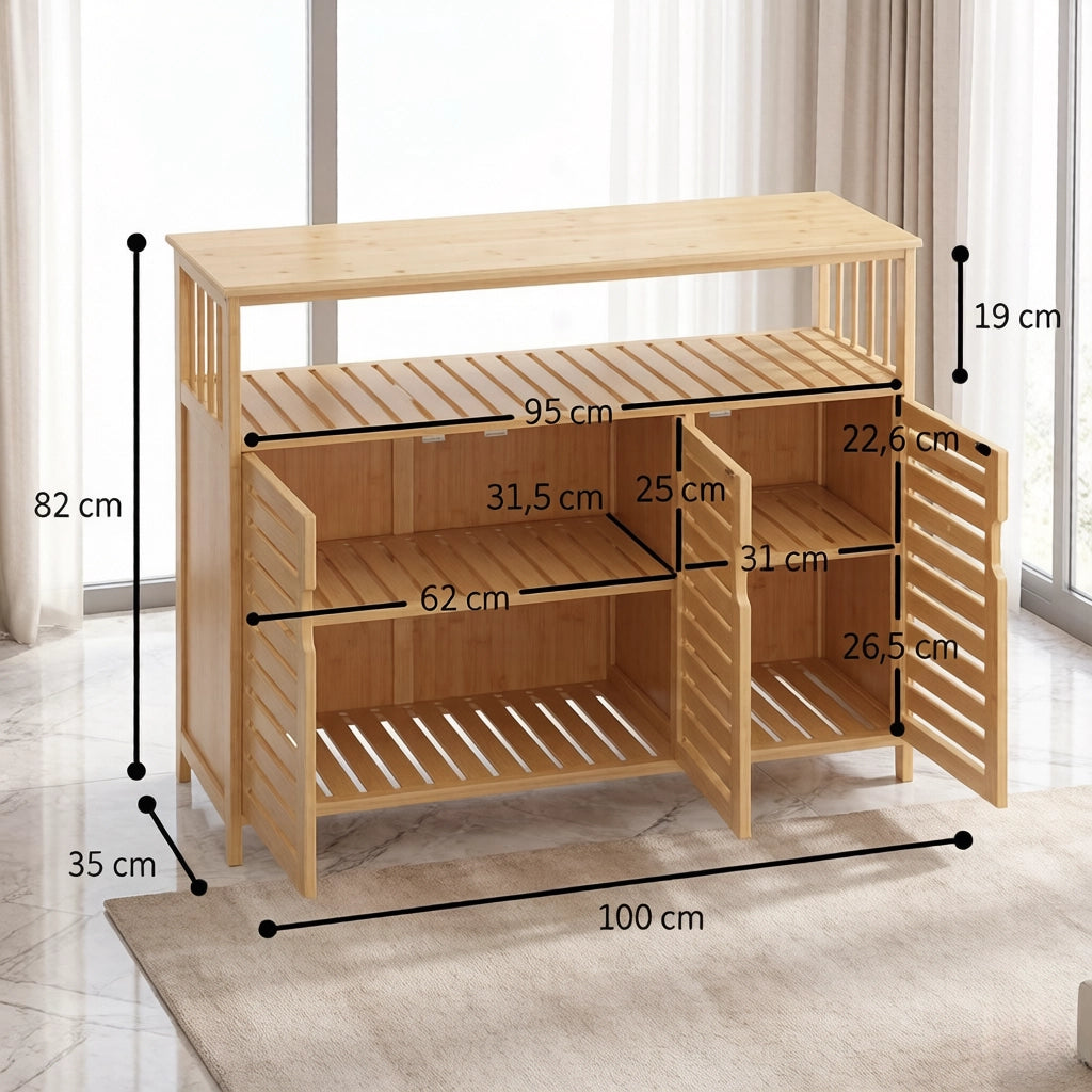MADIA in bambù naturale 100x35x82 cm con ripiano aperto