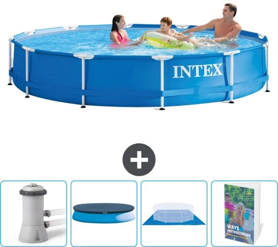Piscina a Cerchio - 366 x 76 cm - Blu - Inclusa Pompa Copertura - Copertura del Piscina - Guida alla Piscina