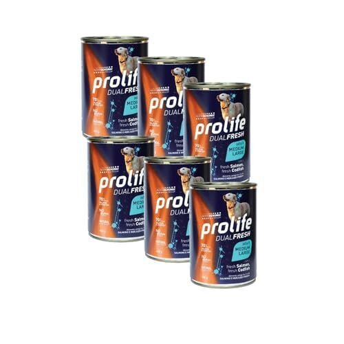 PROLIFE UMIDO CANI 6X400GR ADULT DUAL FRESH SALMONE & MERLUZZO MEDIUM/LARGE