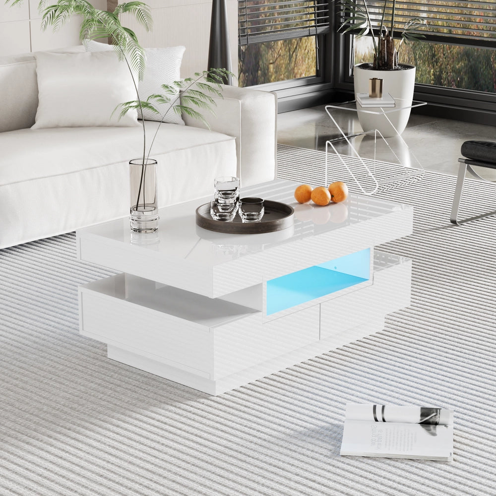 Tavolino da Caff¨¨ con LED e Cassetti, Lucido ¨C MINIMAL ¨C Design Moderno Soggiorno