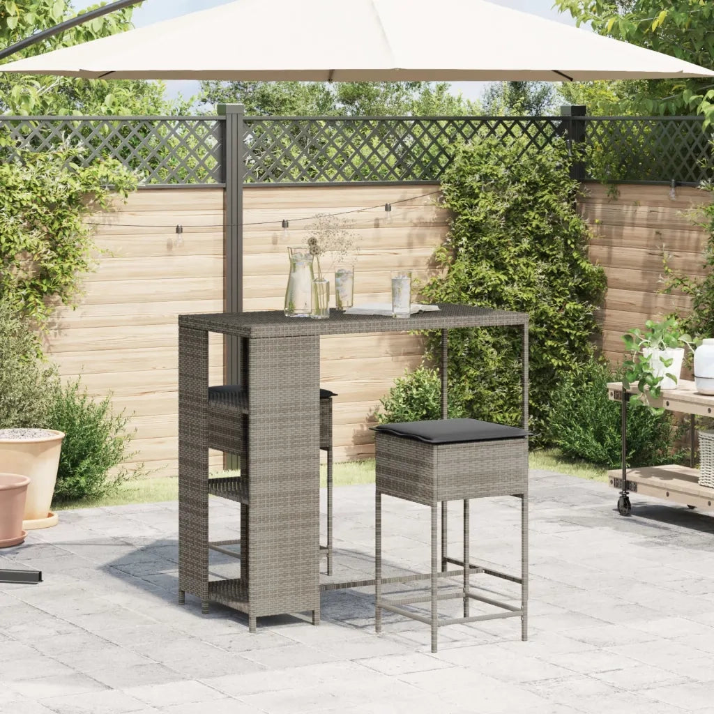 Set Bar da Giardino 3pz con Cuscini Grigio in Polyrattan 3261494