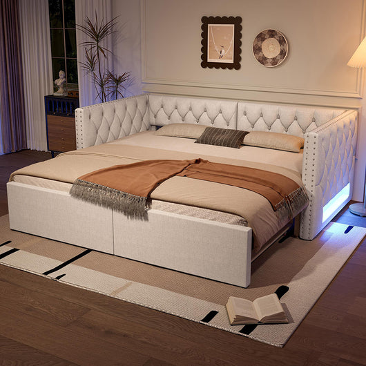 Letto estensibile 90-180x200cm?- Xylo - imbottito LED beige