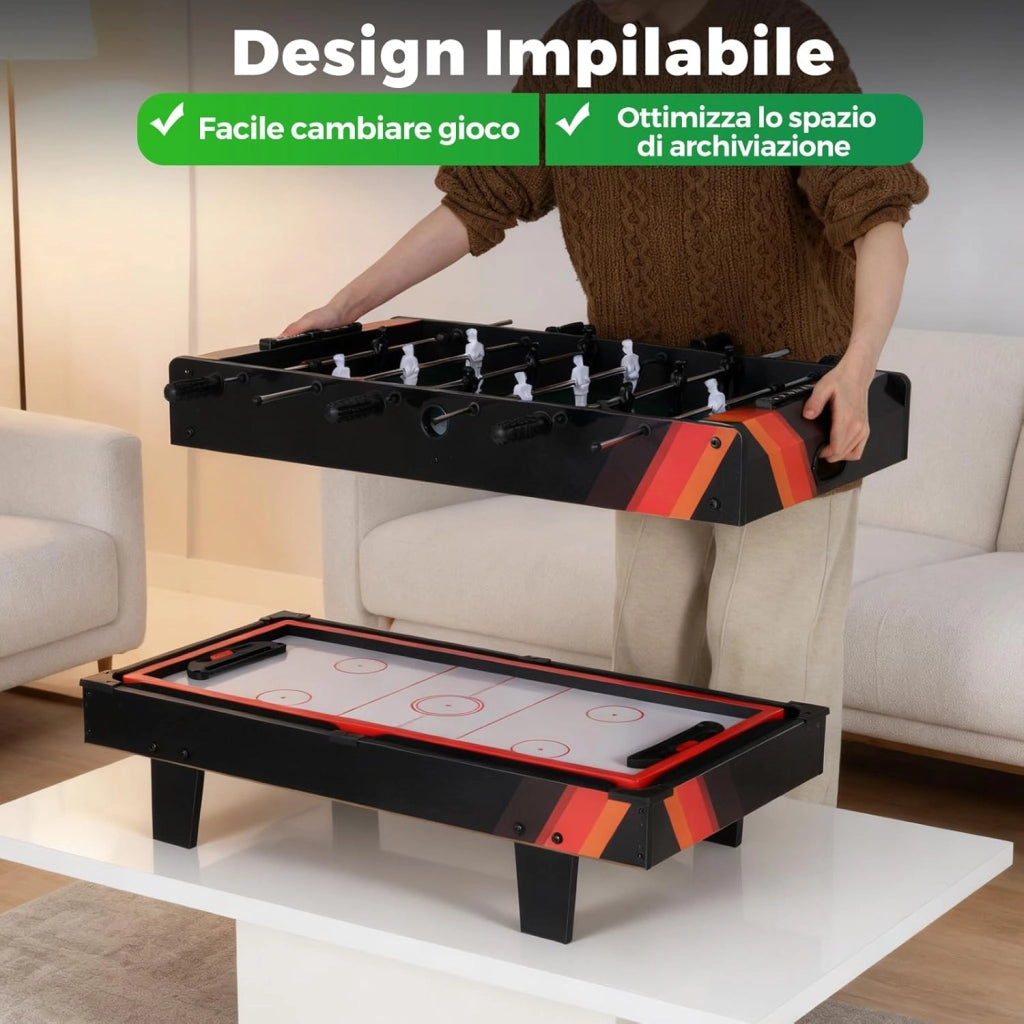 Tavolo Multigioco, Gioco Multifunzione 4 in 1-Calcio Balilla, Tavolo da Biliardo, Ping Pong, Air Hockey, Calcetto Multigioco per Adulti e Bambini, Casa Feste Bar (Nero)